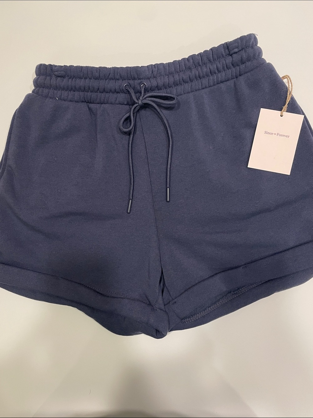 NWT Since Forever Elastic Navy Drawstring Cuffed Sweatpant Shorts in size large